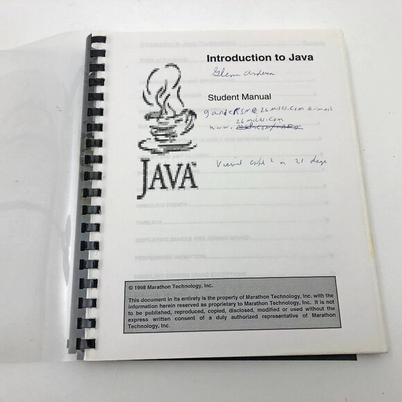 91Cyu2zZ6DL._AC_UF350,  Introduction to Java Student Manual CR 1998 Marathon Technology Spiral Bound